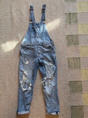 Lucky Brand Distressed Denim Blue Overalls Jumpsuit
